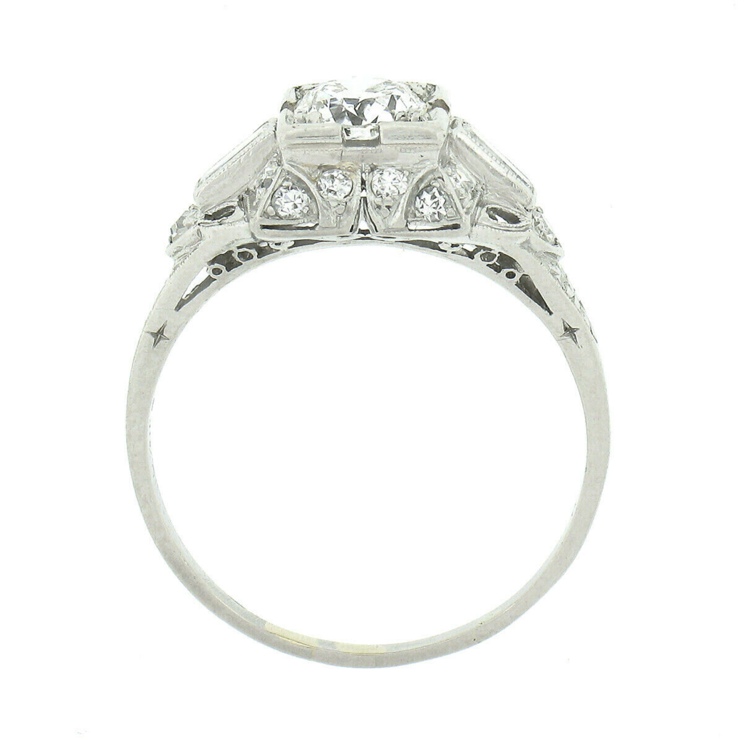 Antique Art Deco Platinum 1.32ctw Old European Diamond Solitaire Engagement Ring 1
