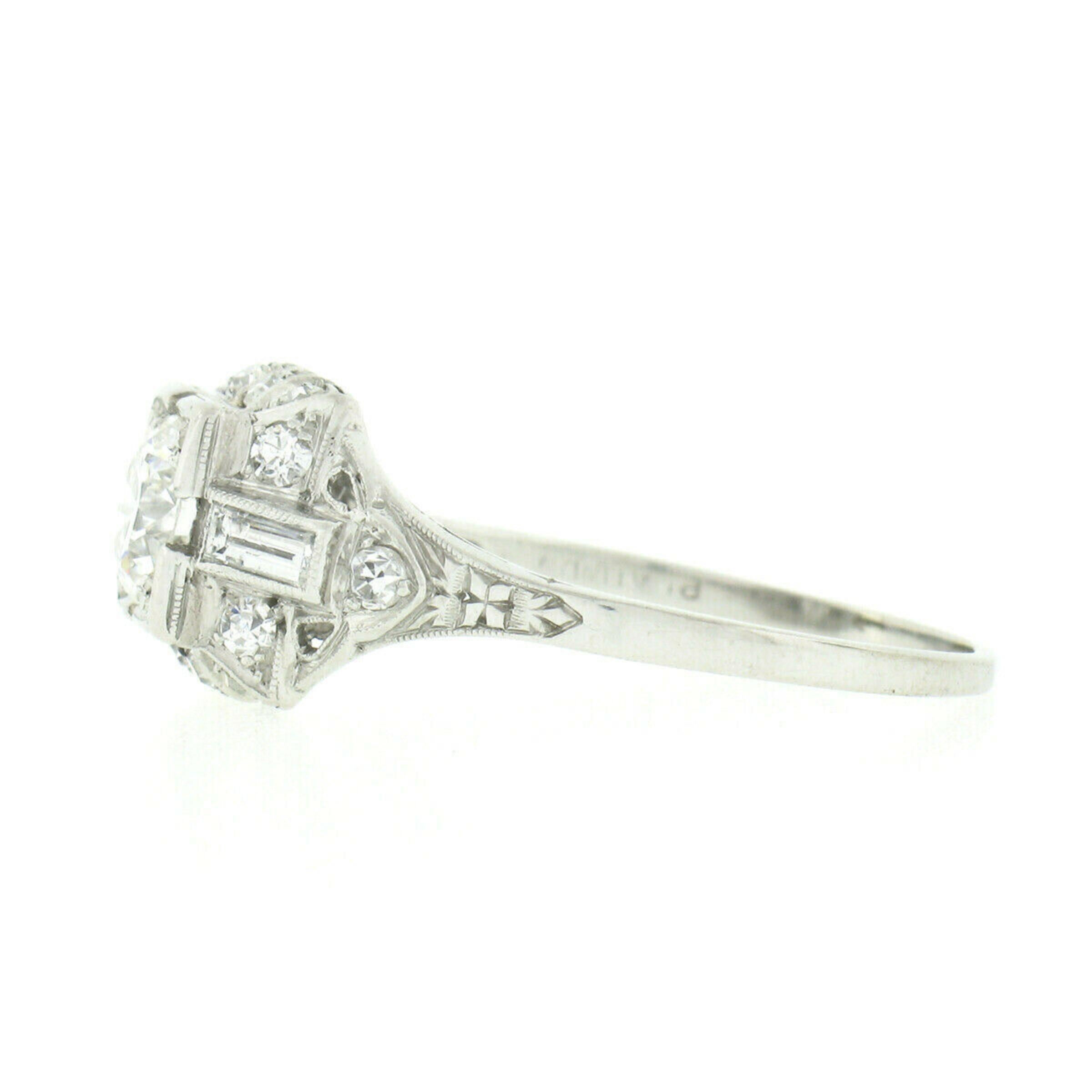 Antique Art Deco Platinum 1.32ctw Old European Diamond Solitaire Engagement Ring 2