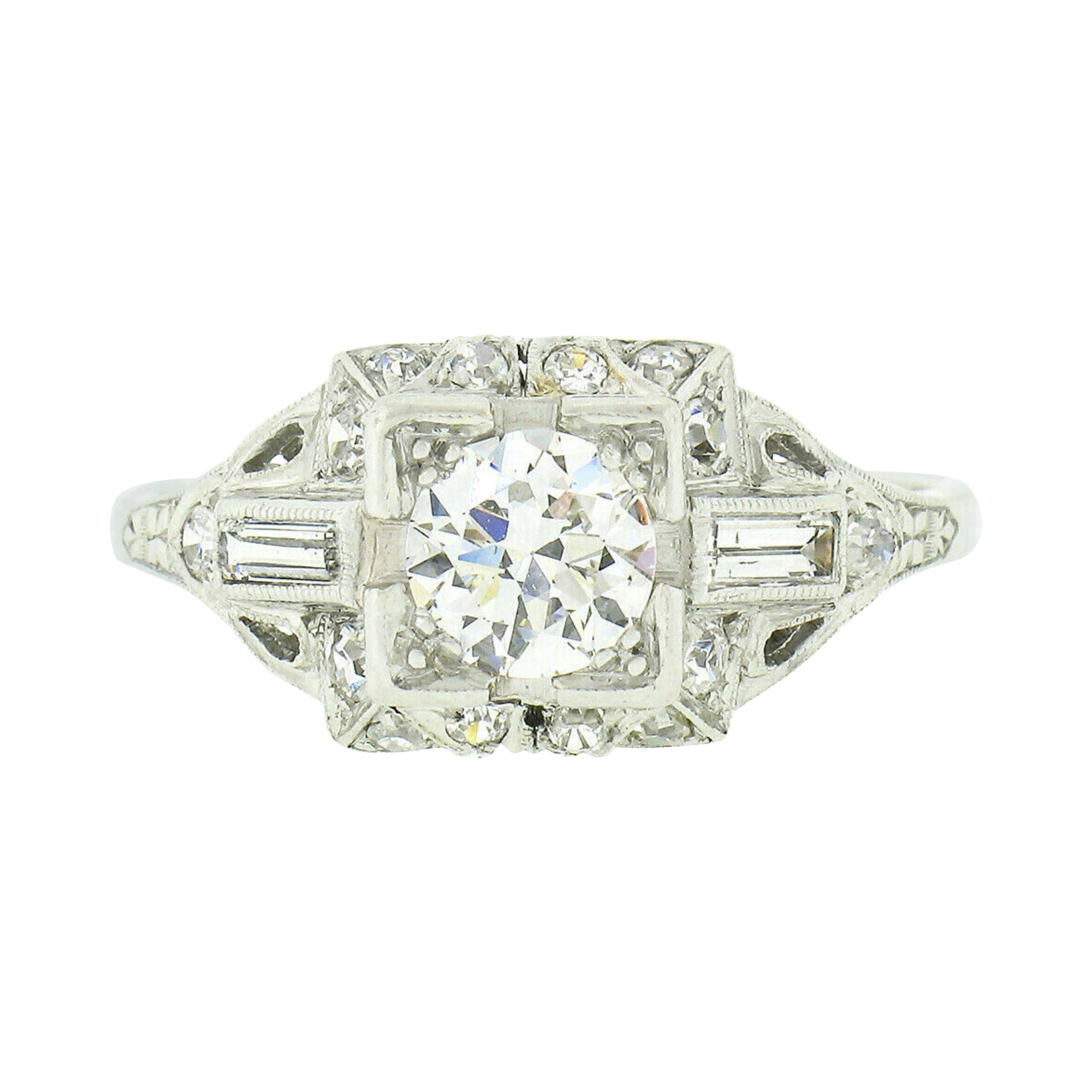 Antique Art Deco Platinum 1.32ctw Old European Diamond Solitaire Engagement Ring