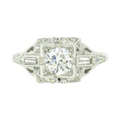 Antique Art Deco Platinum 1.32ctw Old European Diamond Solitaire Engagement Ring