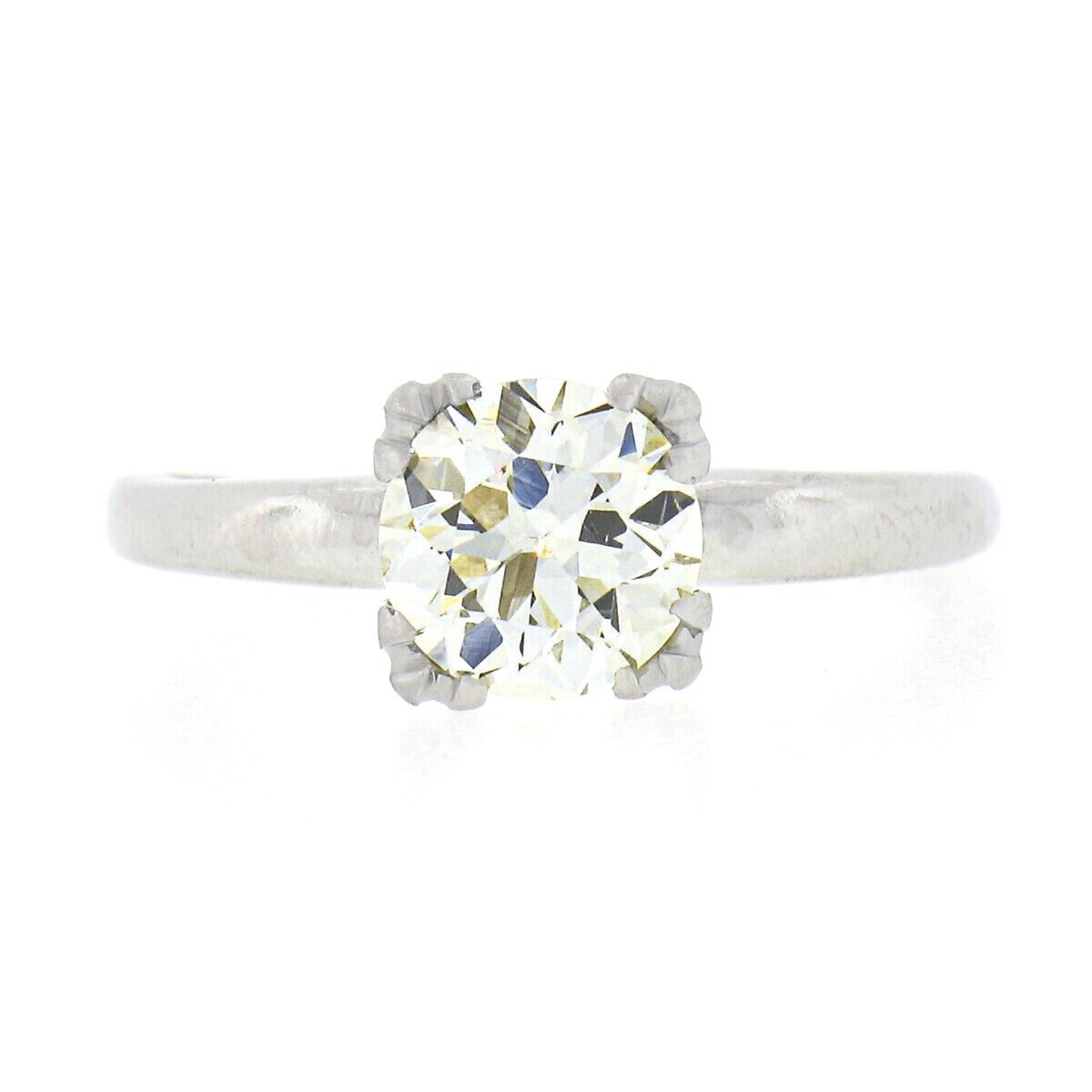 Antique Art Deco Platinum 1.34ctw GIA European Diamond Solitaire Engagement Ring In Good Condition For Sale In Montclair, NJ