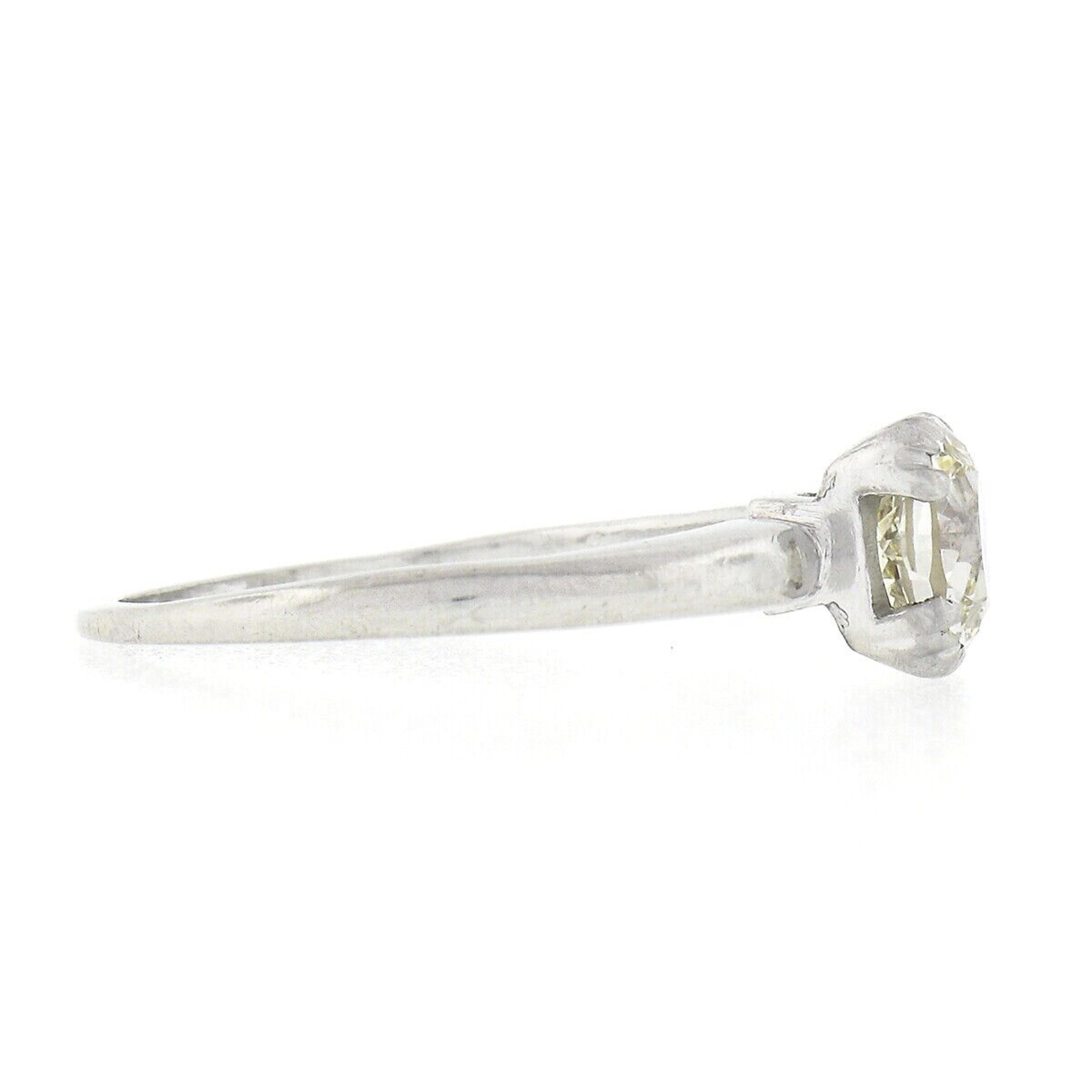 Women's Antique Art Deco Platinum 1.34ctw GIA European Diamond Solitaire Engagement Ring For Sale