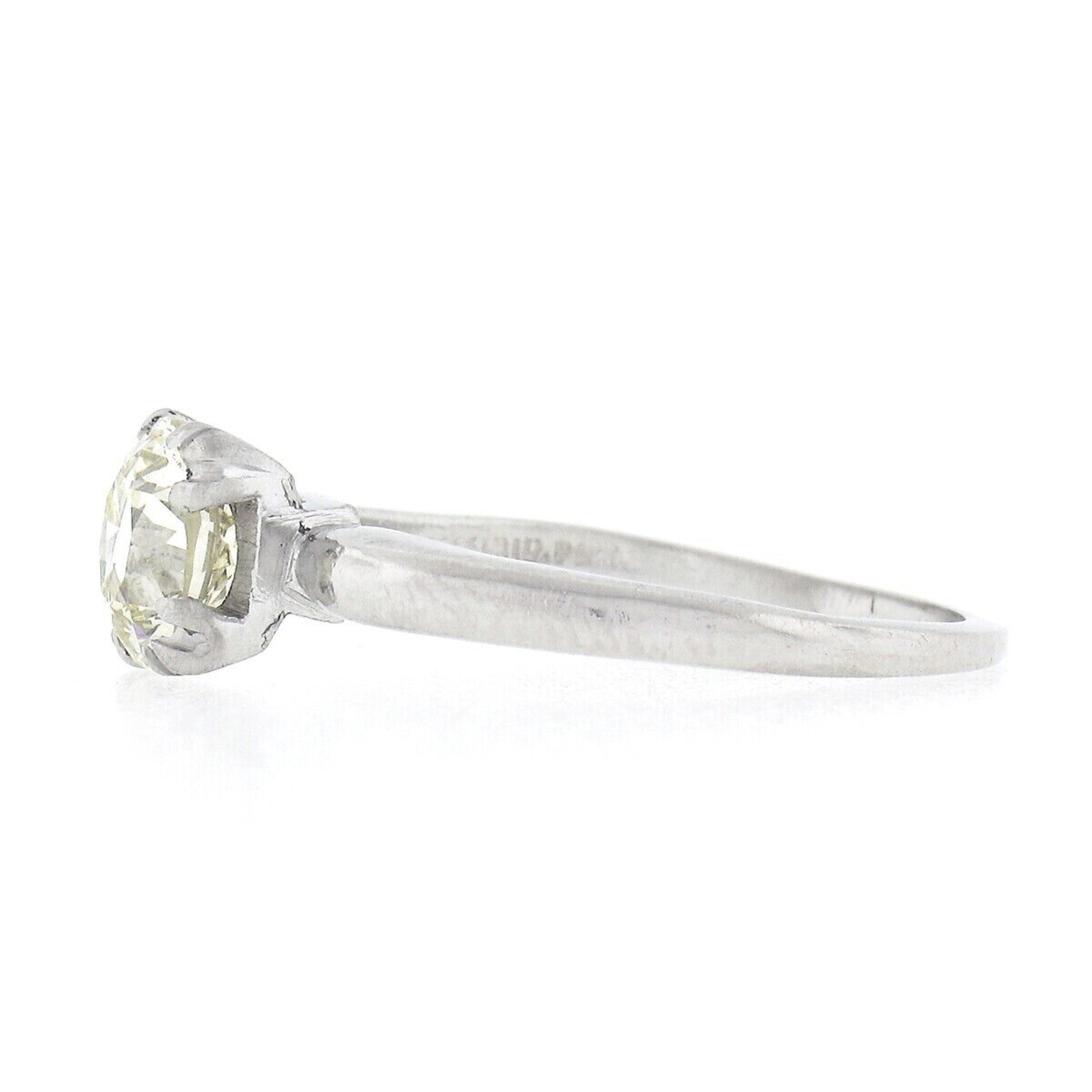 Antique Art Deco Platinum 1.34ctw GIA European Diamond Solitaire Engagement Ring For Sale 1