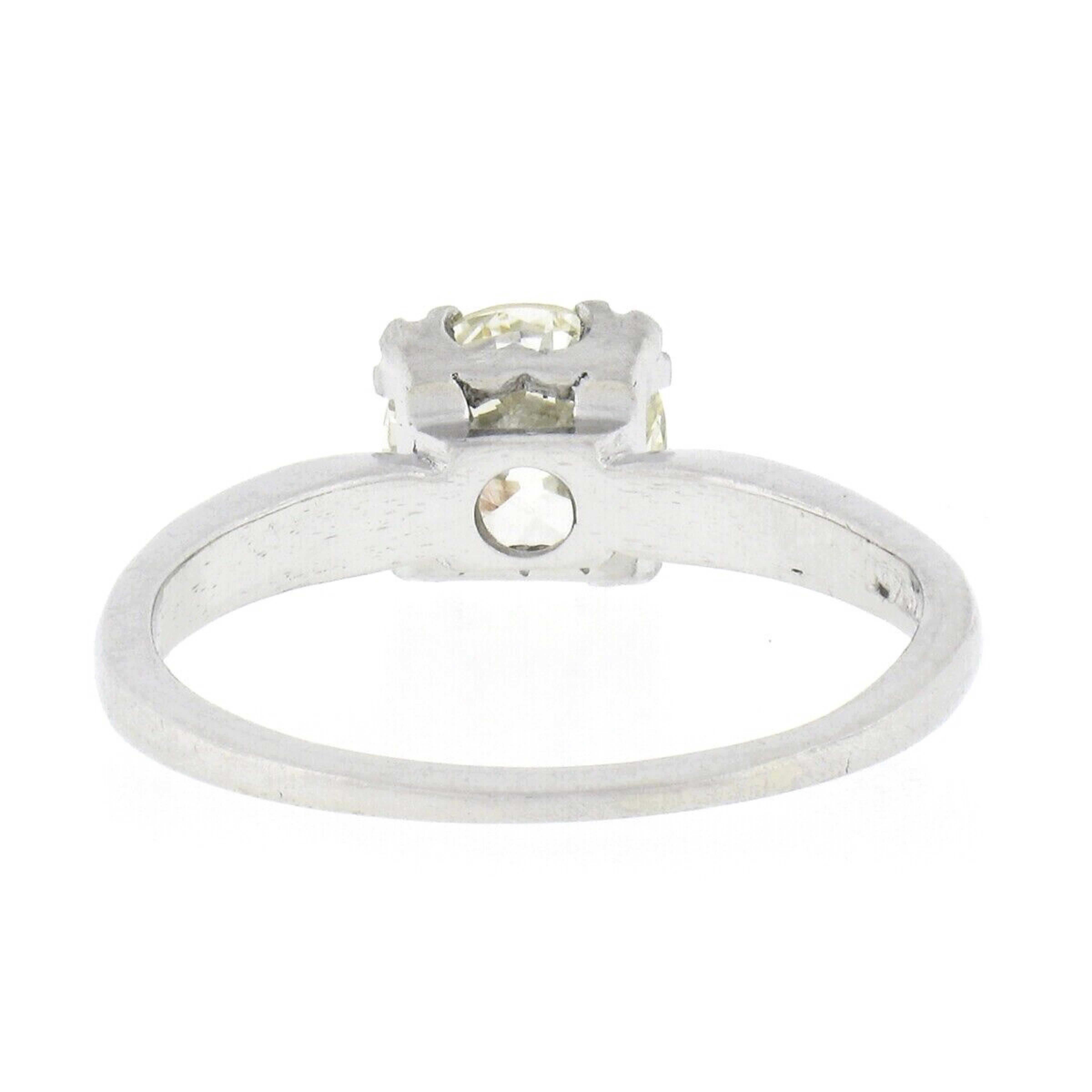 Antique Art Deco Platinum 1.34ctw GIA European Diamond Solitaire Engagement Ring For Sale 2
