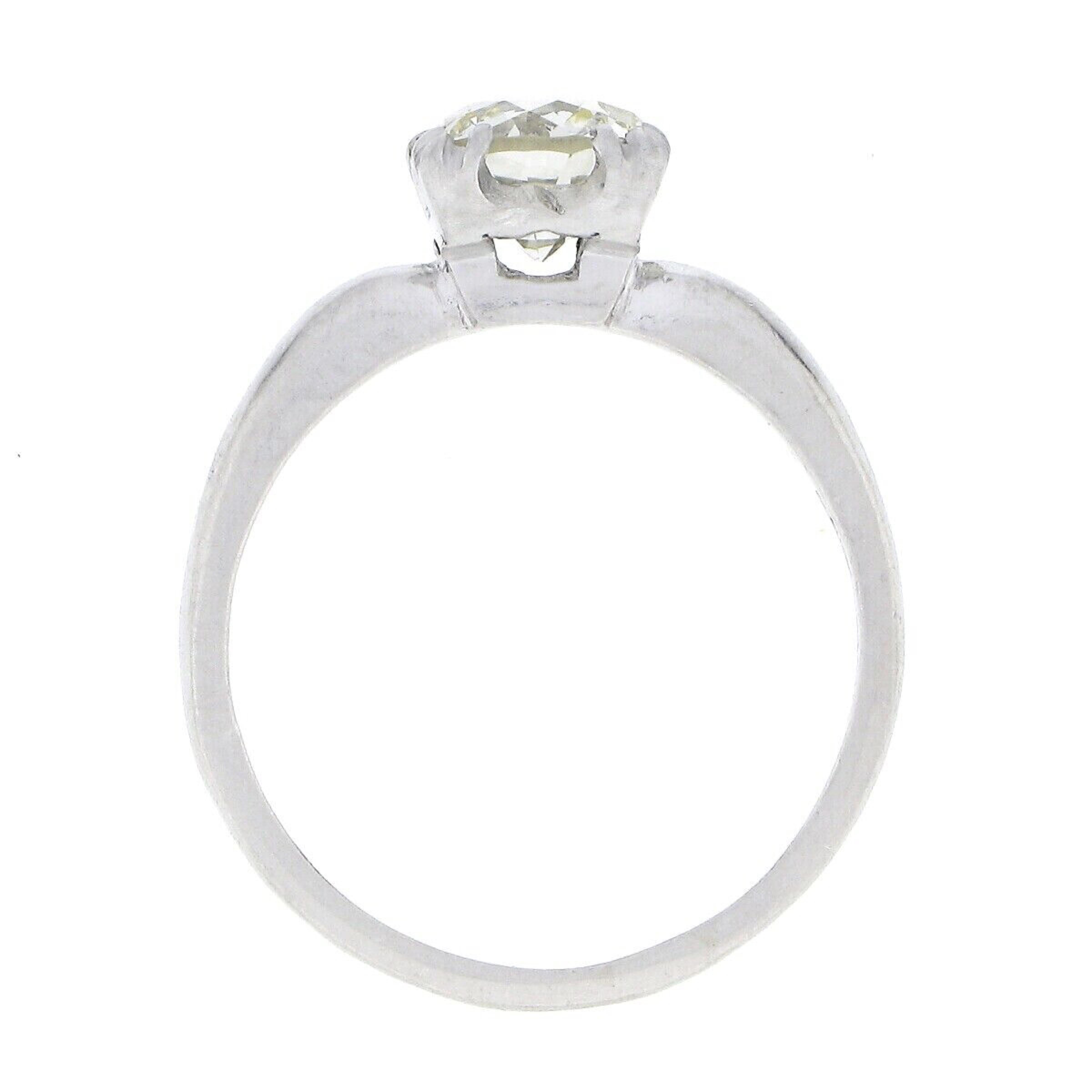 Antique Art Deco Platinum 1.34ctw GIA European Diamond Solitaire Engagement Ring For Sale 3