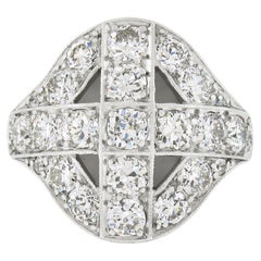 Antiker Art Deco Platin 14K Gold 3ct Alteuropäischer Diamant Keltisches Kreuz Ring