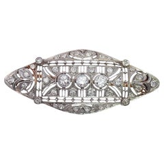 Antique Art Deco Platinum & 14k Yellow Gold Diamonds Studded Brooch