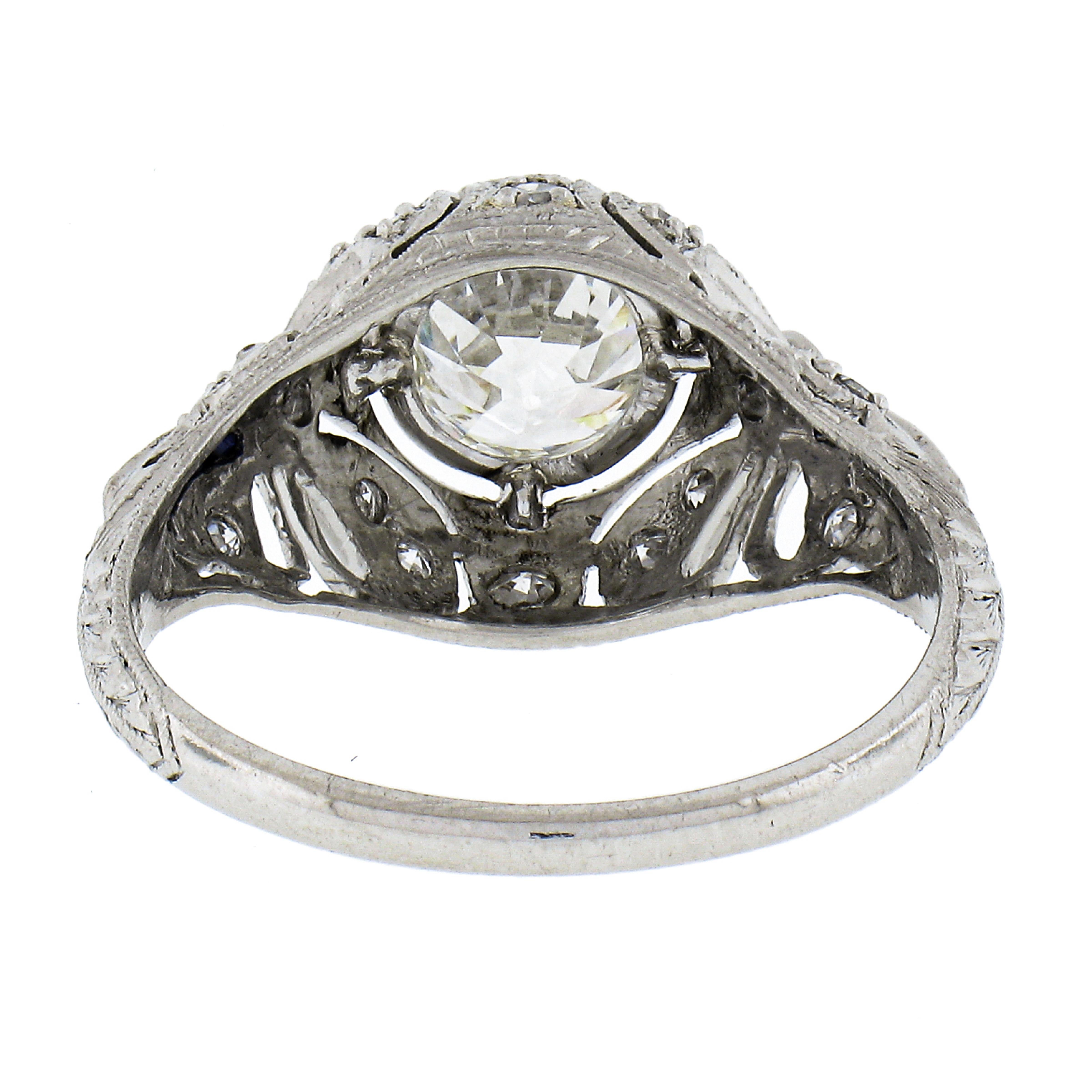 Antique Art Deco Platinum 1.54ct Diamond French Sapphire Ribbon Engagement Ring 1