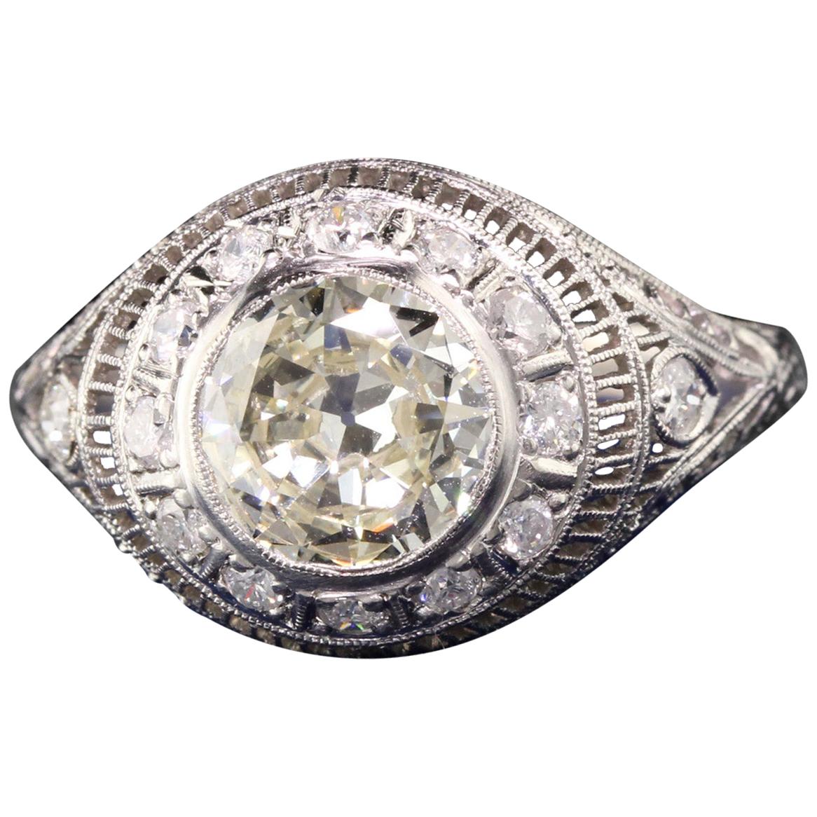 Antique Art Deco Platinum 1.55 Carat Old European Diamond Engagement Ring