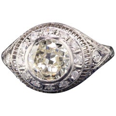 Antique Art Deco Platinum 1.55 Carat Old European Diamond Engagement Ring