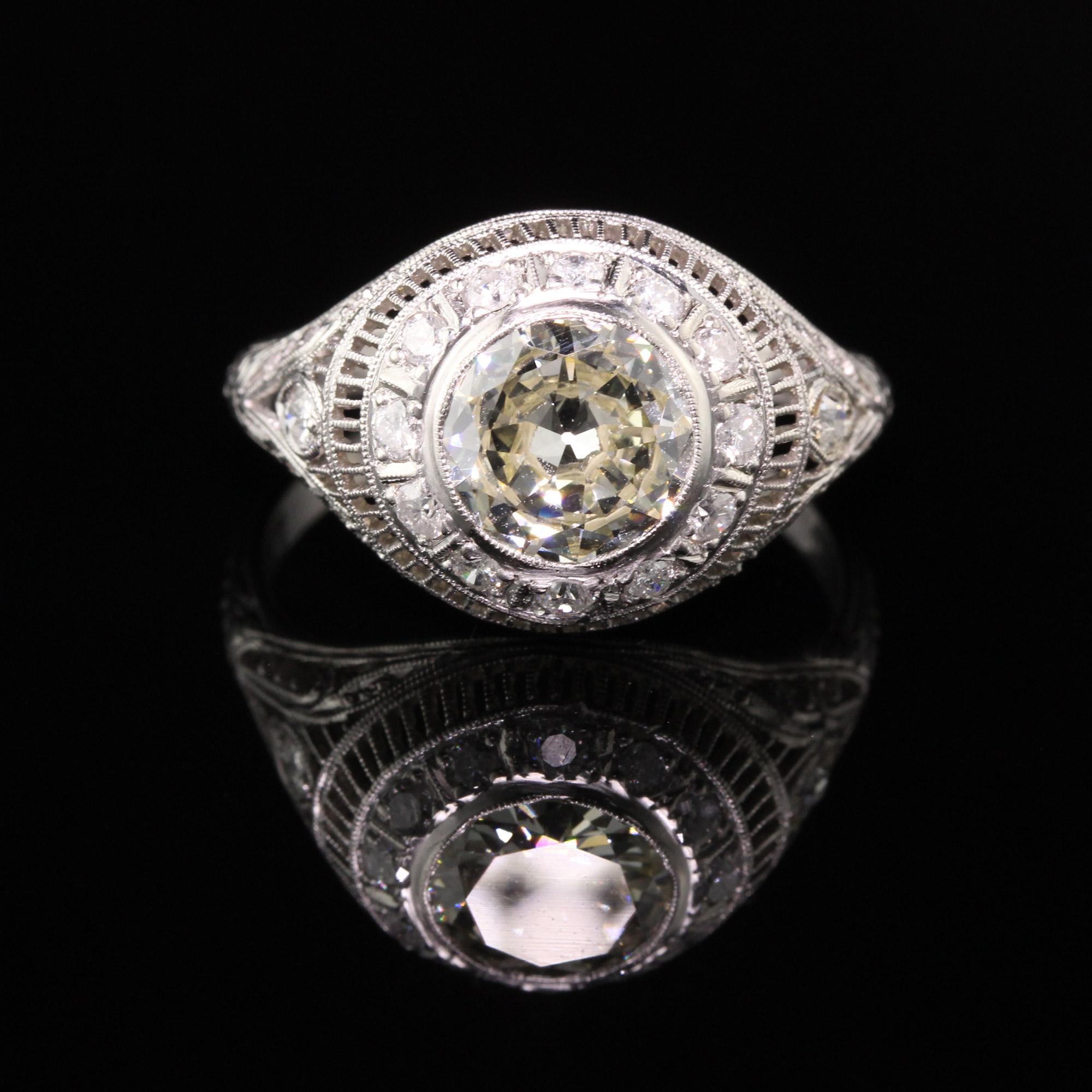 Old European Cut Antique Art Deco Platinum 1.55 Carat Old European Diamond Engagement Ring