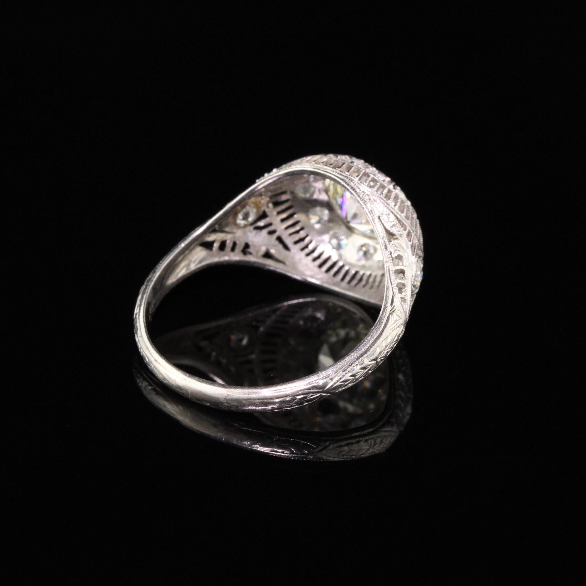 Antique Art Deco Platinum 1.55 Carat Old European Diamond Engagement Ring In Good Condition In Great Neck, NY