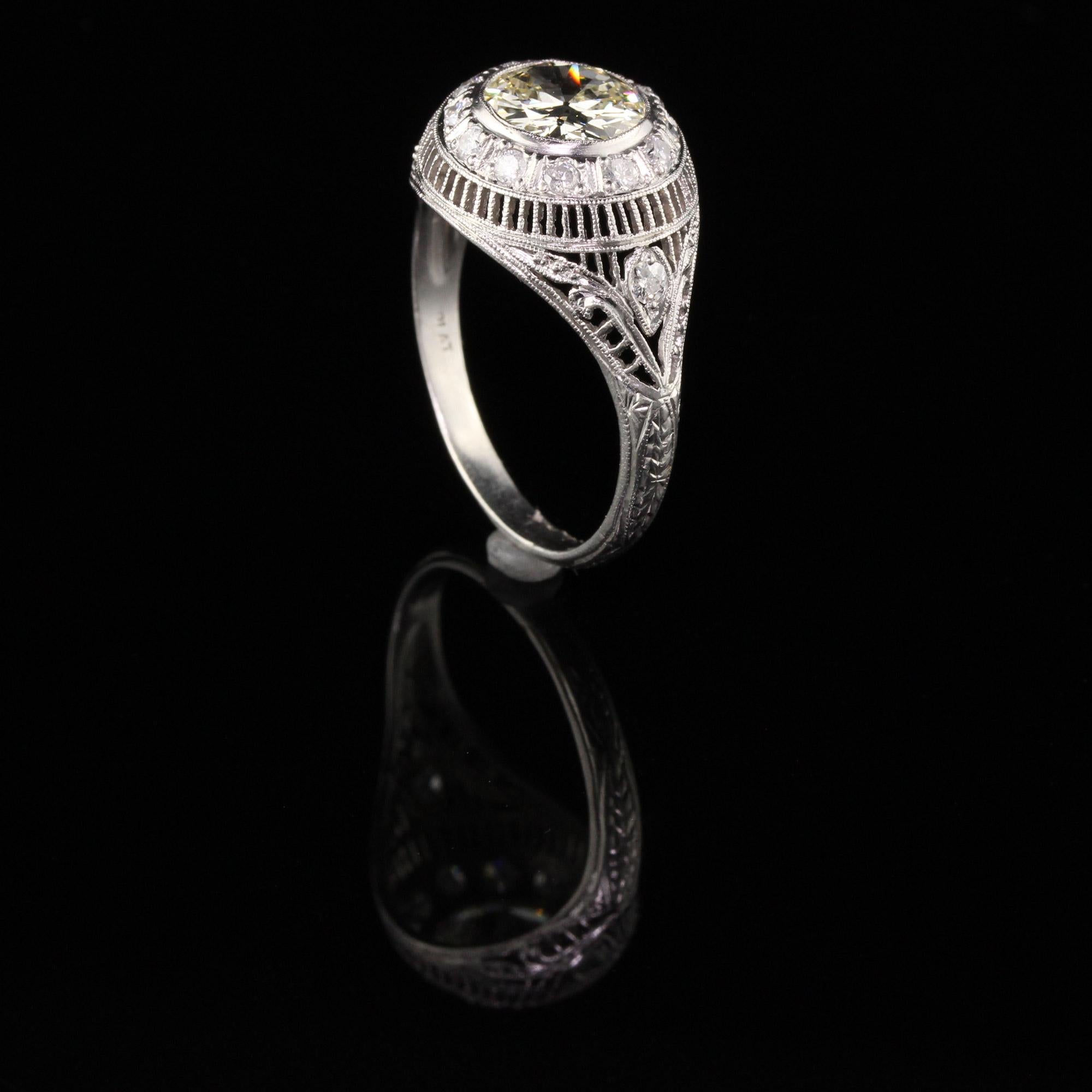 Women's Antique Art Deco Platinum 1.55 Carat Old European Diamond Engagement Ring