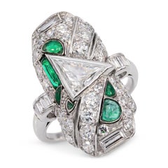 Antique Art Deco Platinum 1.58tcw Diamond and Emerald Ring