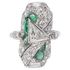 Antique Art Deco Platinum 1.58tcw Diamond and Emerald Ring