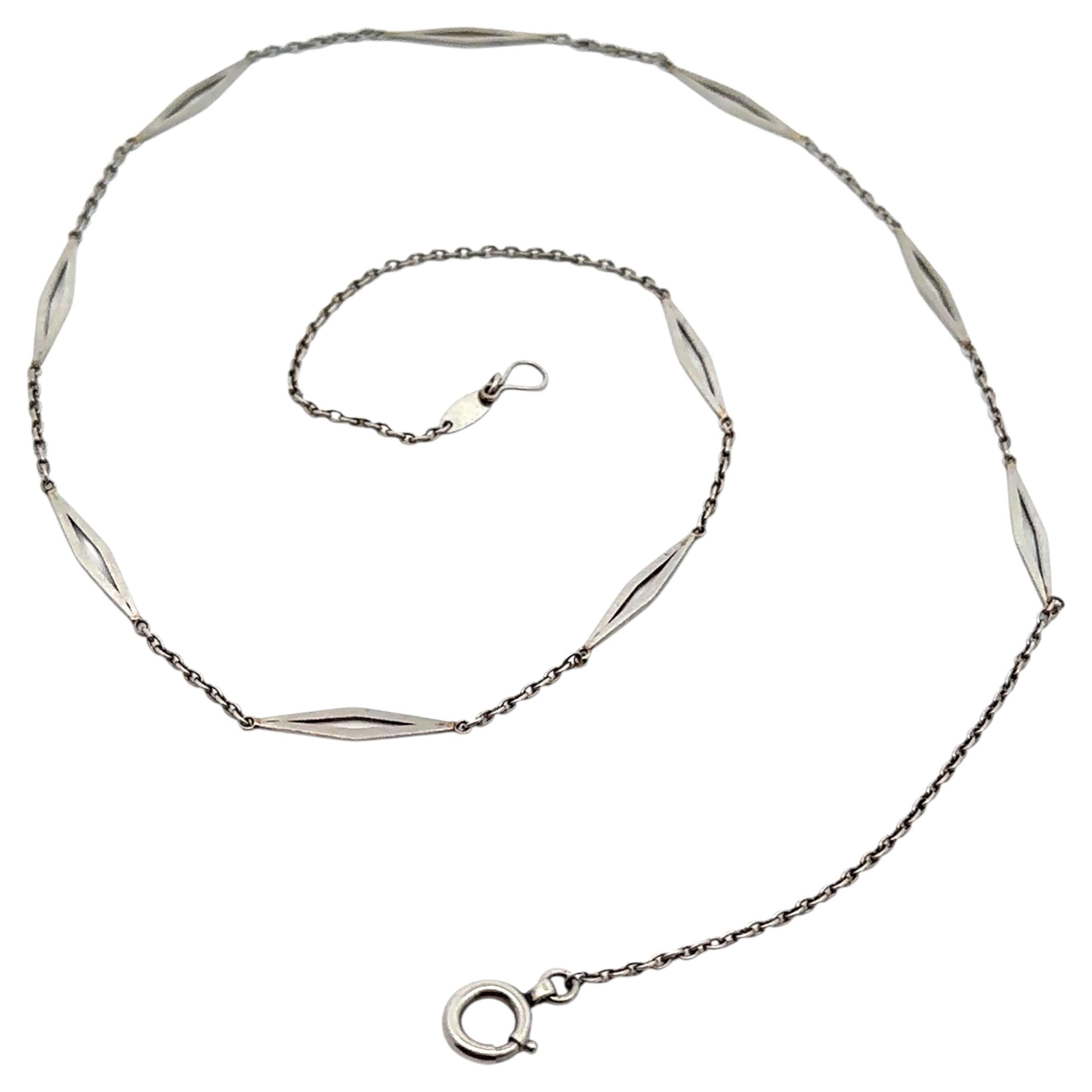 Antique Art Deco Platinum 16" Fancy Lozenge Shape Link Chain Necklace