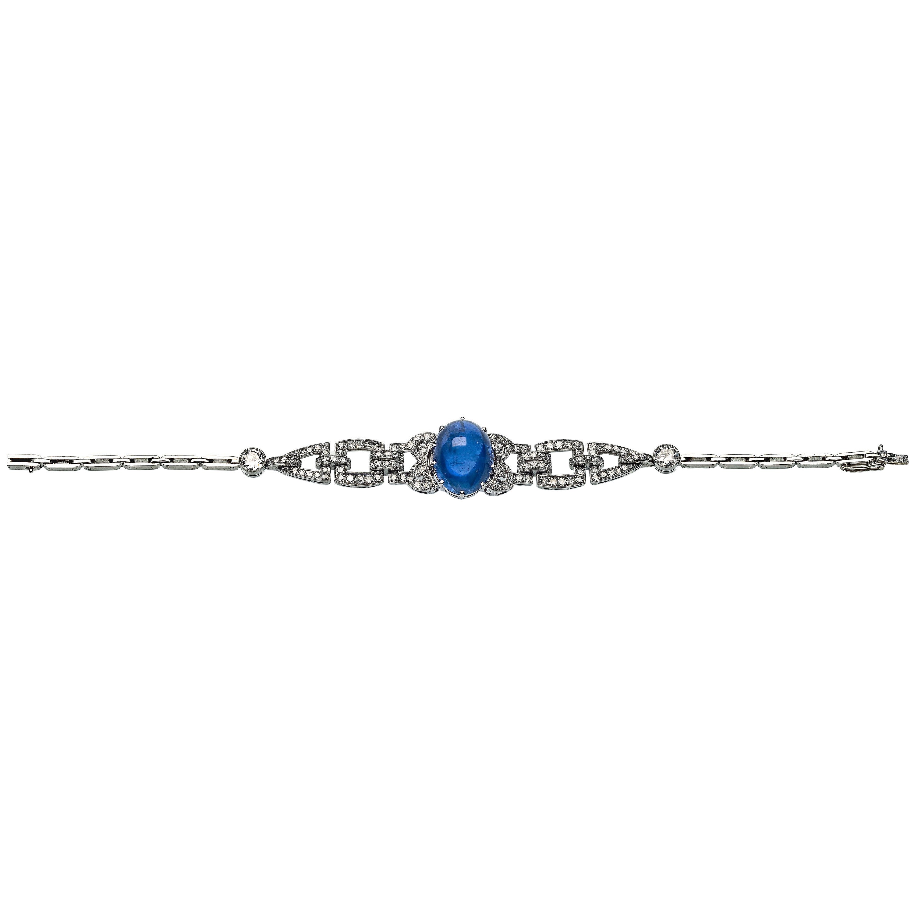 Antico bracciale Art Deco in platino da 16, 34 carati con zaffiro senza calore e 2,4 carati di diamante in vendita