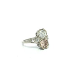 Antique Art Deco Platinum 1.71ctw Old Cut Fancy Color & White Dual Diamond Ring