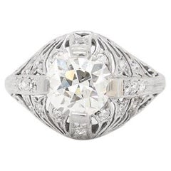 Used Art Deco Platinum & 1.87 Carat Old European Cut Diamond Engagement Ring