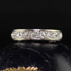 Antique Art Deco Platinum 18K French Old Mine Diamond Eternity Band - Size 4 3/4