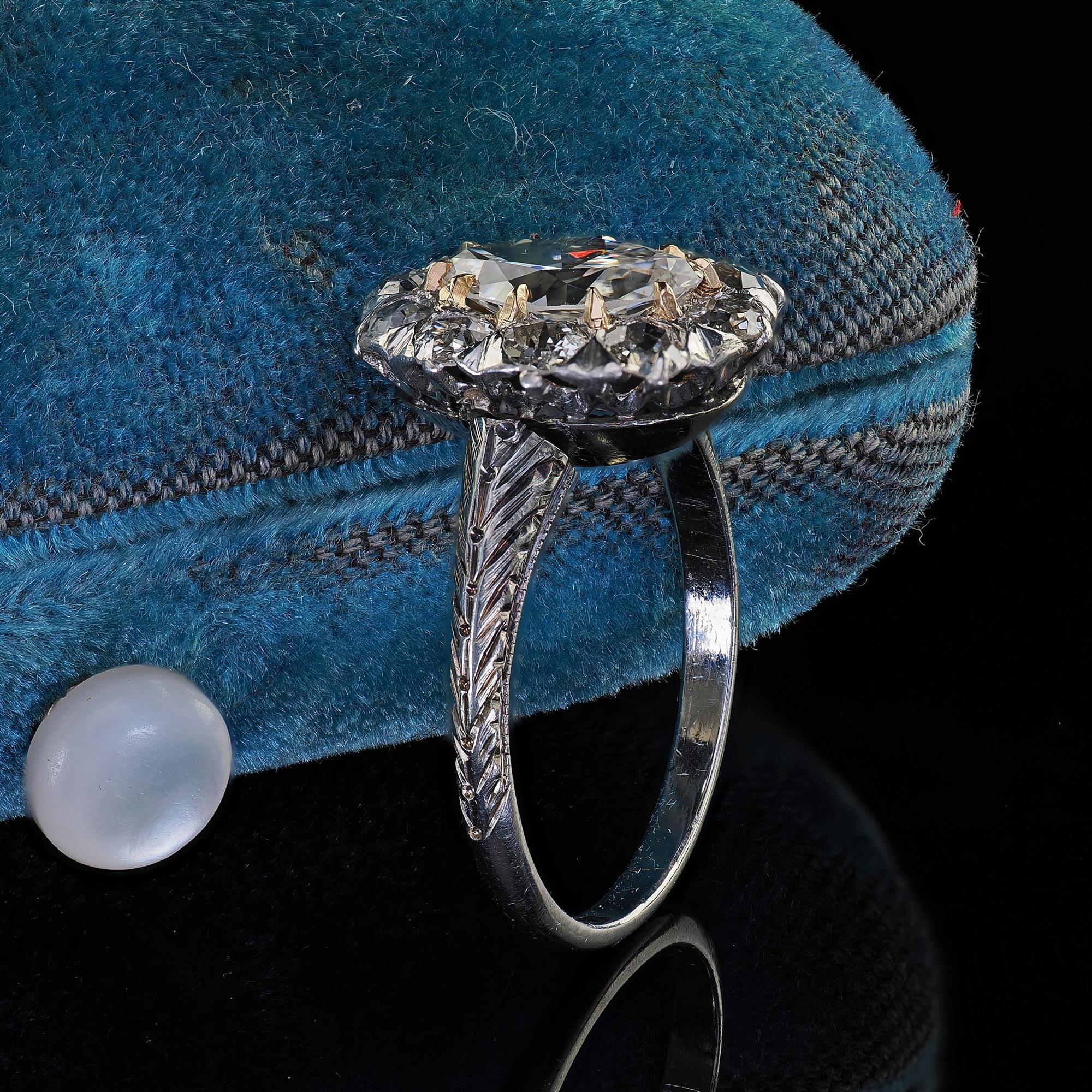 Marquise Cut Antique Art Deco Platinum 18K Gold Old Marquise Diamond Engagement Ring - GIA