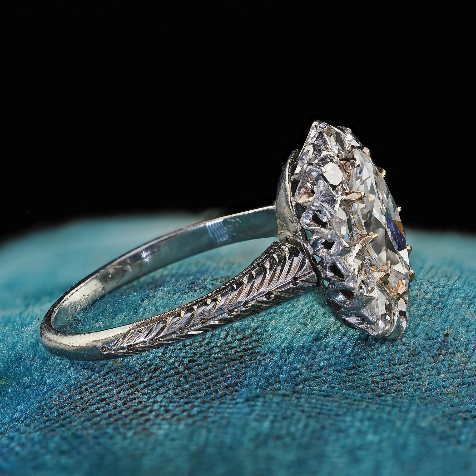 Women's Antique Art Deco Platinum 18K Gold Old Marquise Diamond Engagement Ring - GIA