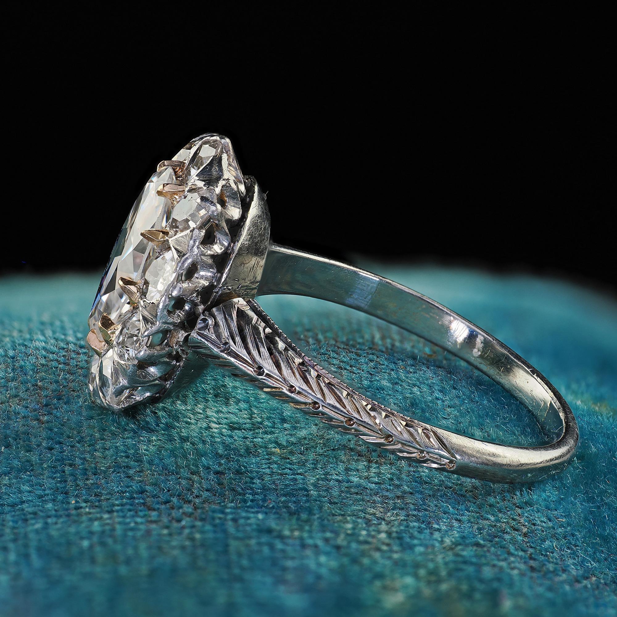 Antique Art Deco Platinum 18K Gold Old Marquise Diamond Engagement Ring - GIA 1