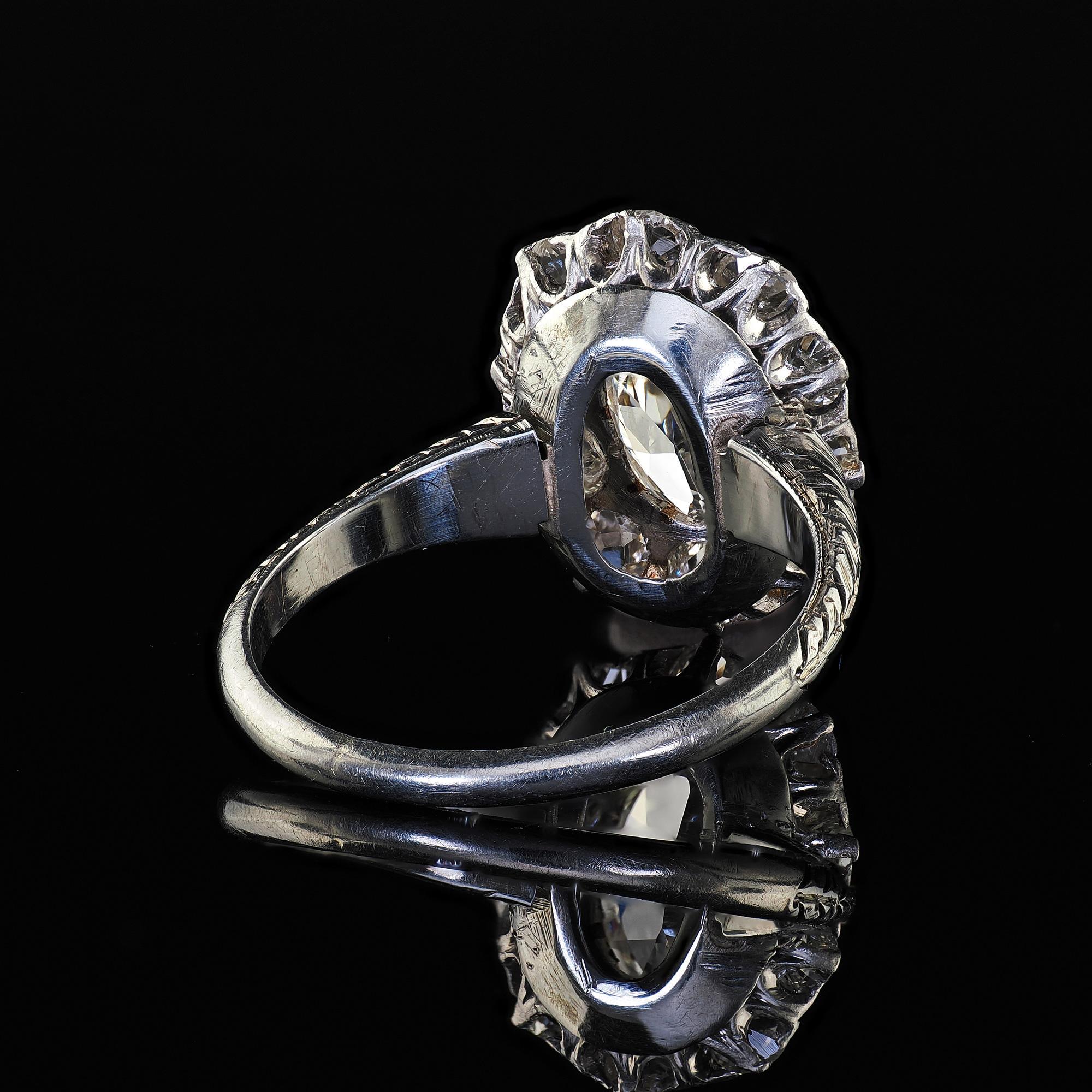 Antique Art Deco Platinum 18K Gold Old Marquise Diamond Engagement Ring - GIA 3