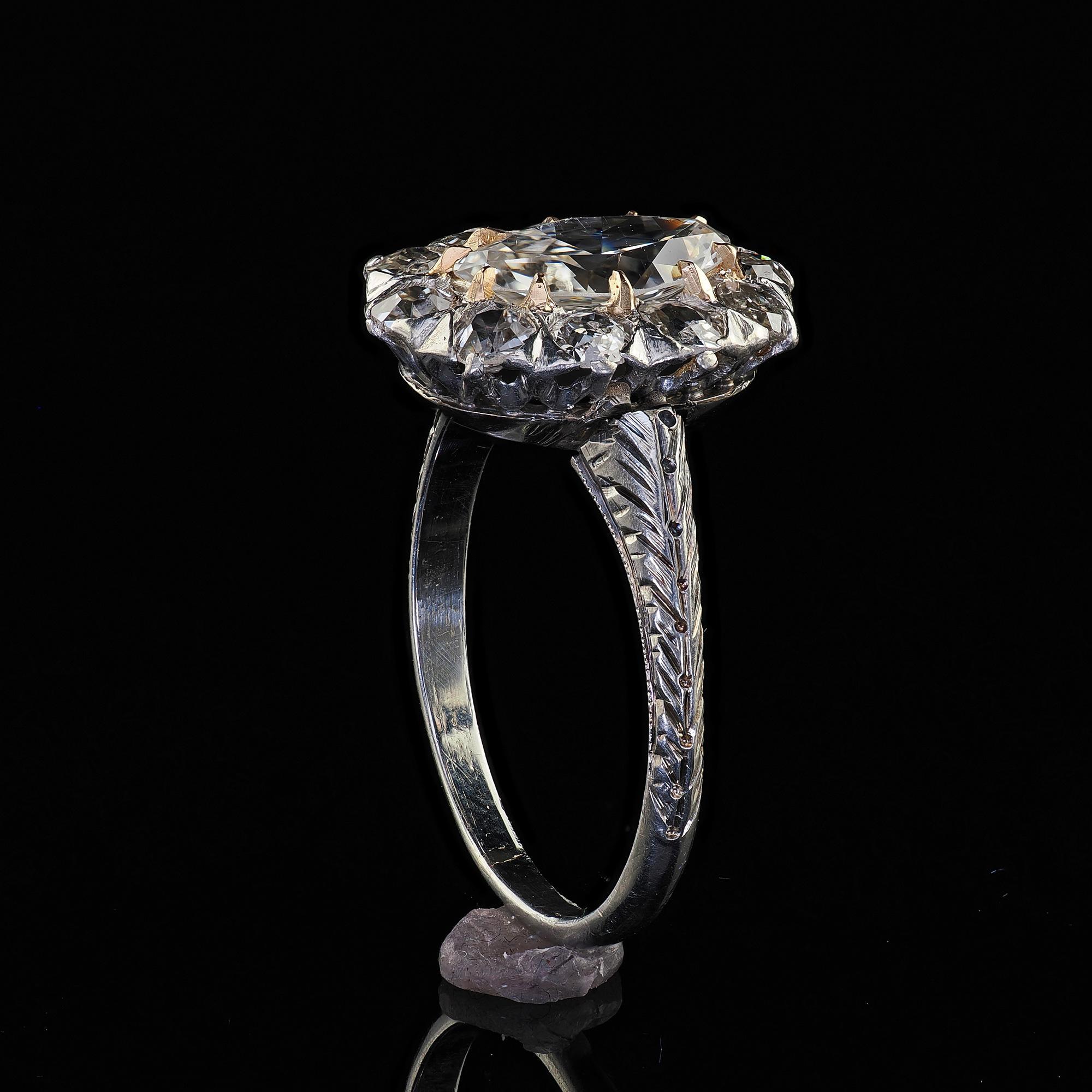 Antique Art Deco Platinum 18K Gold Old Marquise Diamond Engagement Ring - GIA 4