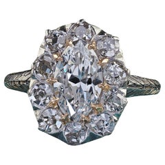 Antique Art Deco Platinum 18K Gold Old Marquise Diamond Engagement Ring - GIA