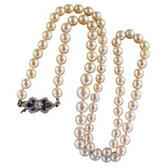 Antique Art Deco Platinum 18K Gold Old Mine Diamond Sapphire Pearl Necklace