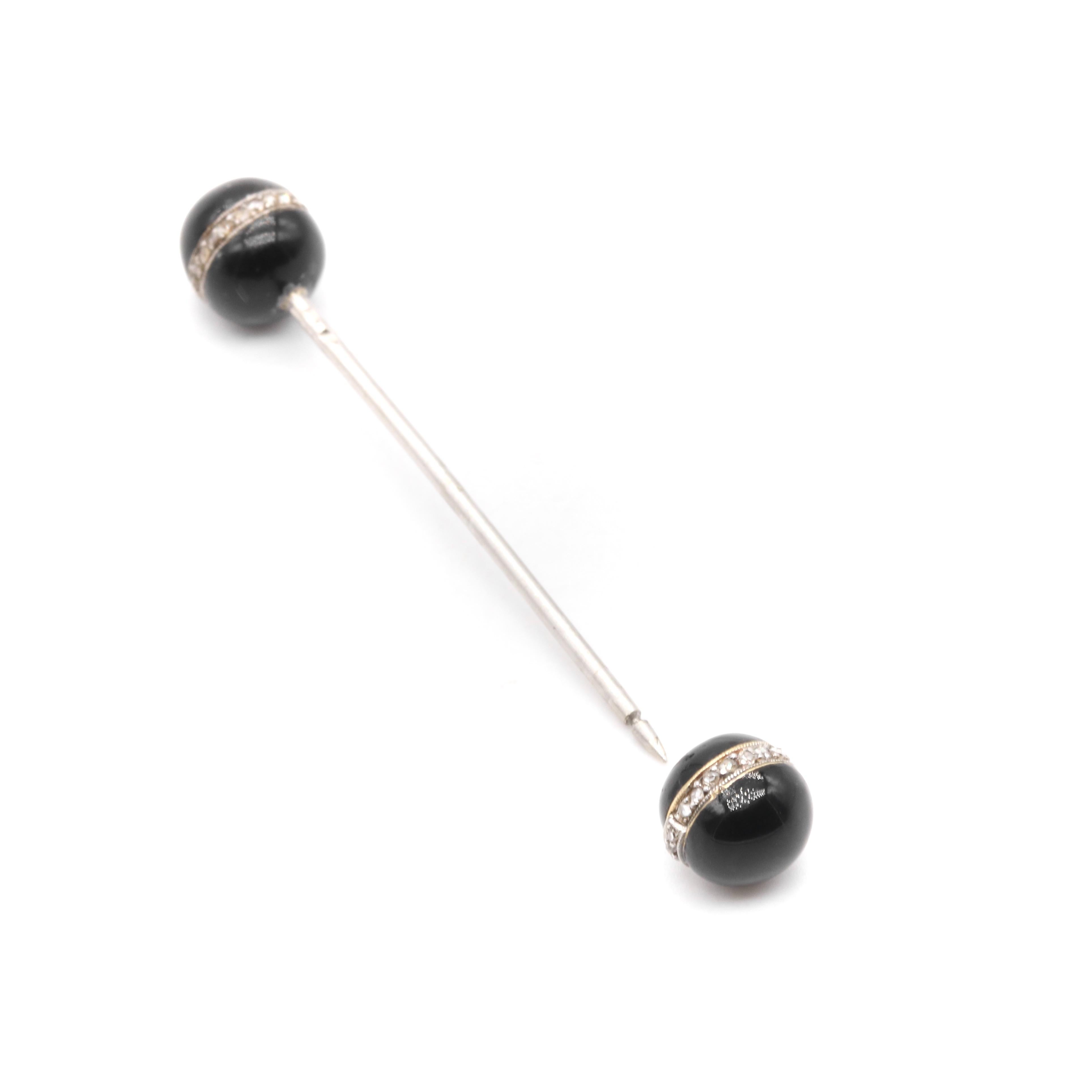 Antique Art Deco Platinum & 18K Gold Rose Cut Diamond & Black Enamel Jabot Pin For Sale 4