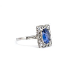 Antique Art Deco Platinum 1.96ct Gia Royal Blue Sapphire Diamond Cocktail Ring