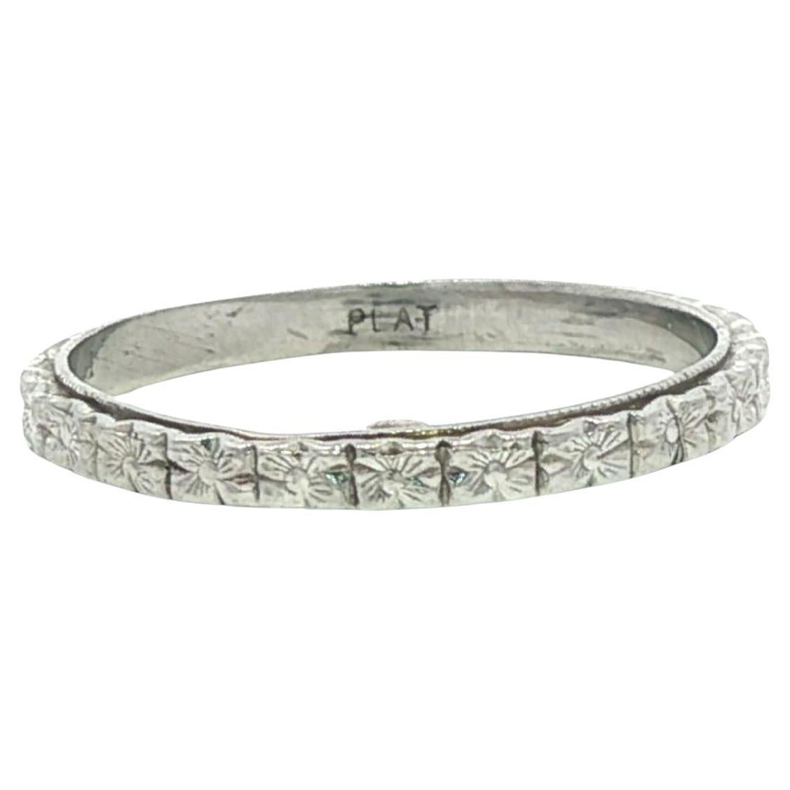 Antike Art Deco Platin 1,9 mm Blumenmuster Stack Band Ring Größe 4,5