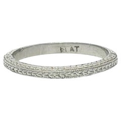 Antique Art Deco Platinum 1.9mm Wheat Etched Pattern Band Ring Size 3.5