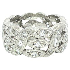 Antique Art Deco Platinum 1ctw Baguette & Single Diamond Wide Eternity Band Ring