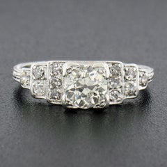 Antique Art Deco Platinum 1ctw European Diamond Wheat Engraved Step Sides Ring