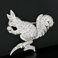 Antique Art Deco Platinum 2.02ctw Diamond & Ruby w/ Milgrain Squirrel Pin Brooch