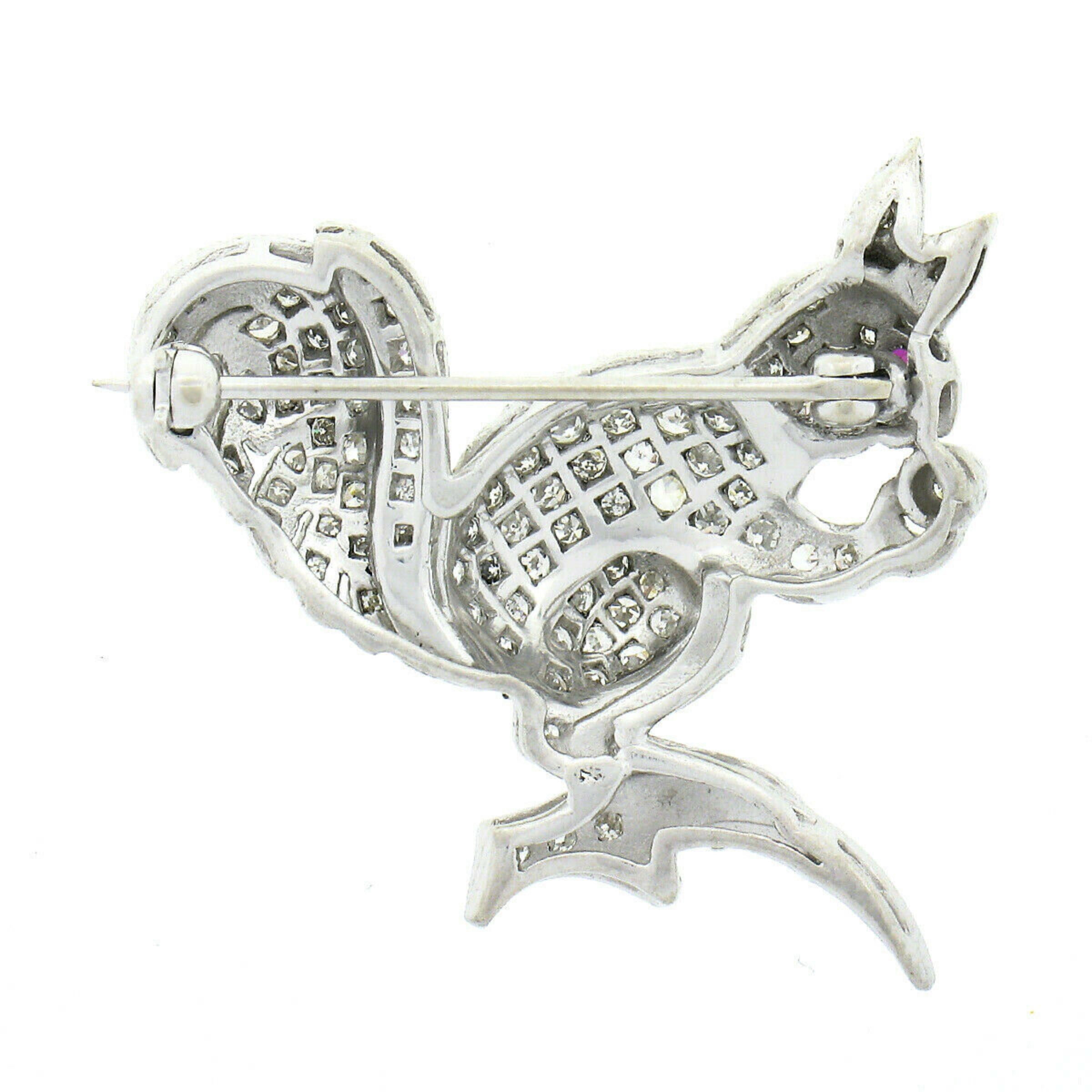 Women's or Men's Antique Art Deco Platinum 2.02ctw Diamond & Ruby w/ Milgrain Squirrel Pin Brooch
