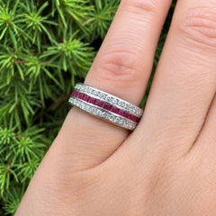 Antique Art Deco Platinum 2.15ctw Diamond & Ruby 3 Row Eternity Band Ring sz 4.5