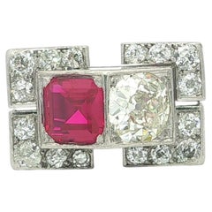 Antique Art Deco Platinum 2.19ctw Old European Diamond & Ruby Geometric Ring