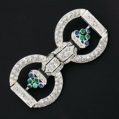 Antique Art Deco Platinum 2.25ctw Diamond Emerald Sapphire Floral Pin Brooch