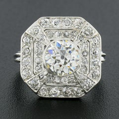 Antique Art Deco Platinum 2.30ctw European Bezel Diamond Geometric Platter Ring
