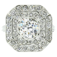 Antique Art Deco Platinum 2.30ctw European Bezel Diamond Geometric Platter Ring