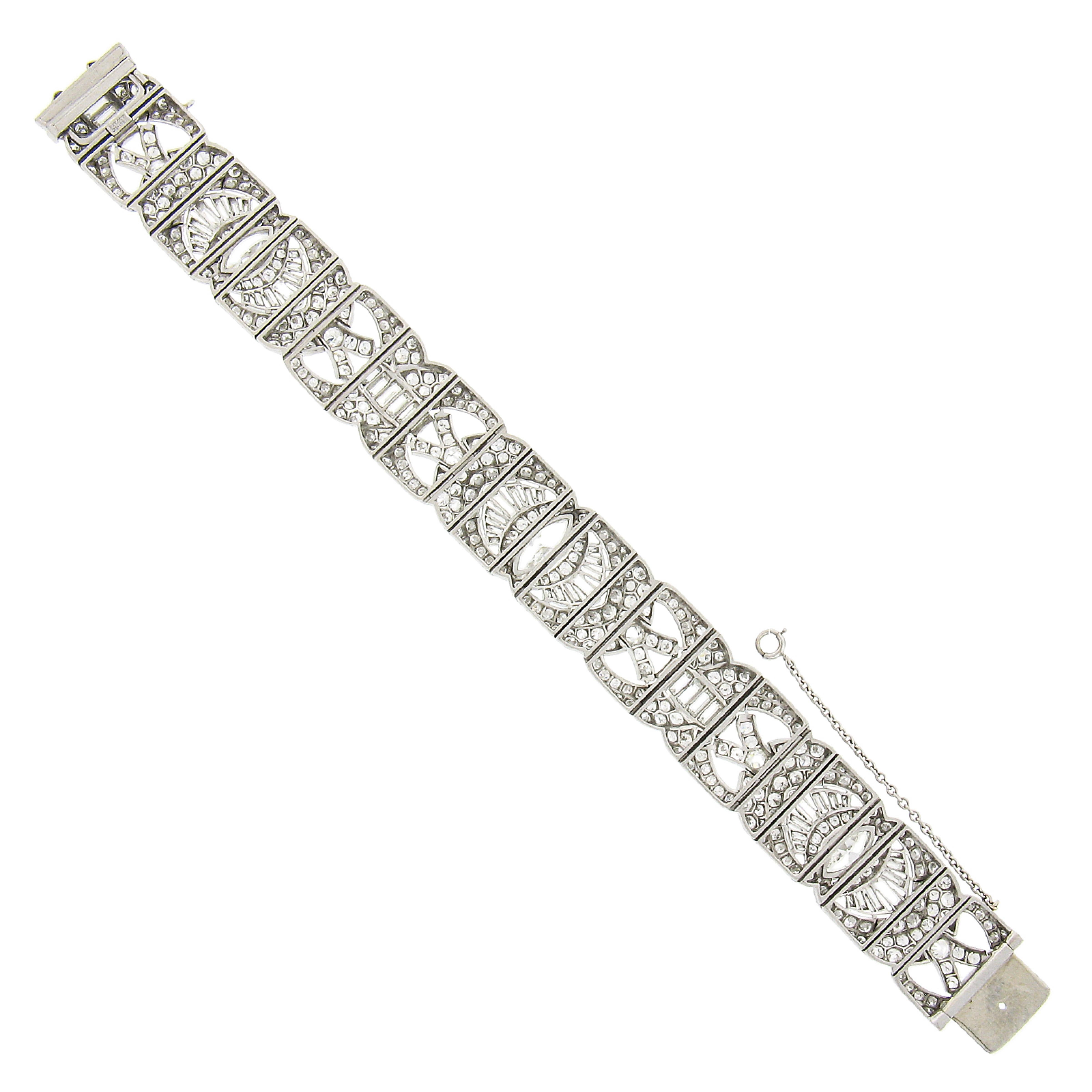 Antique Art Deco Platinum 24.0ctw Old Marquise & European Diamond Wide Bracelet 1