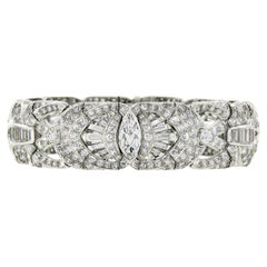 Antique Art Deco Platinum 24.0ctw Old Marquise & European Diamond Wide Bracelet