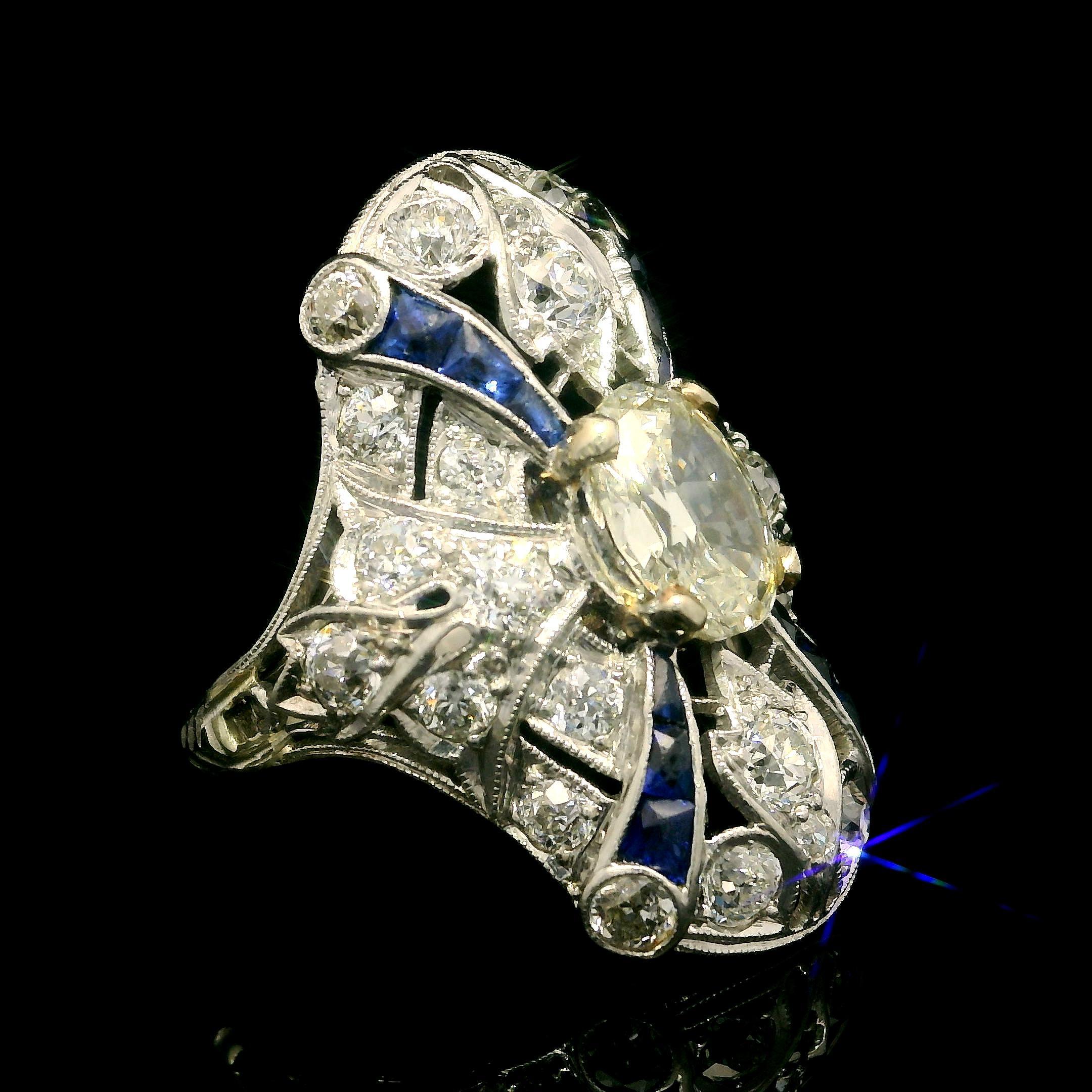 --Stones:--
1 Natural Genuine Diamond - Old Oval Cut - Prong Set - I1 Clarity - Light Yellow Color - 8x5.8x3.11mm - 1.01ctw approx.
128 Natural Genuine Diamonds - Old European & Old Single Cut - Pave & Bezel  Set - VS1-I1 Clarity - G-J Color