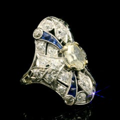 Antique Art Deco Platinum 2.51ctw Sapphire & Diamond Cocktail Dinner Ring