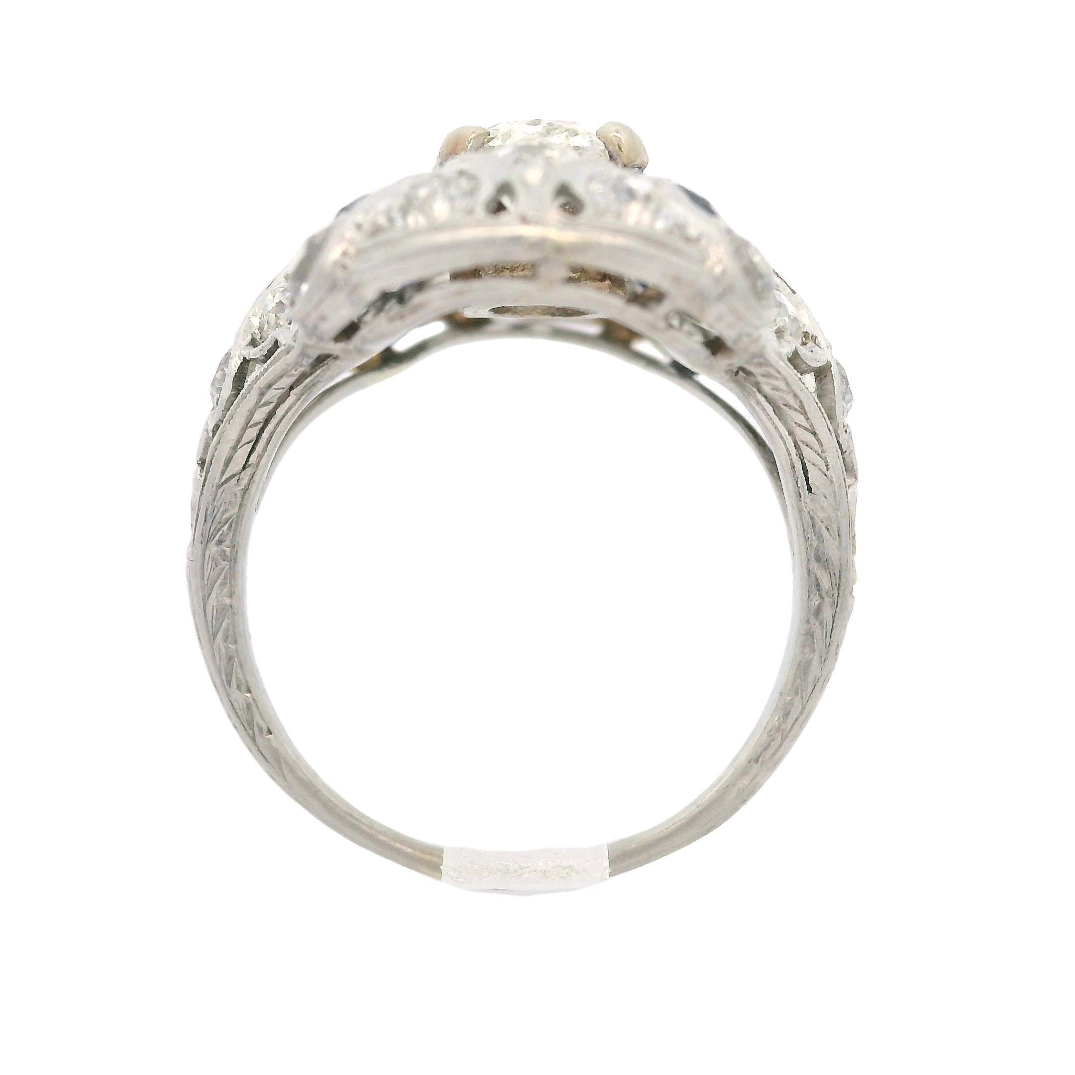 Antique Art Deco Platinum 2.51ctw Sapphire & Diamond Cocktail Dinner Ring For Sale 1