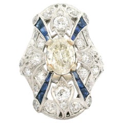 Antique Art Deco Platinum 2.51ctw Sapphire & Diamond Cocktail Dinner Ring